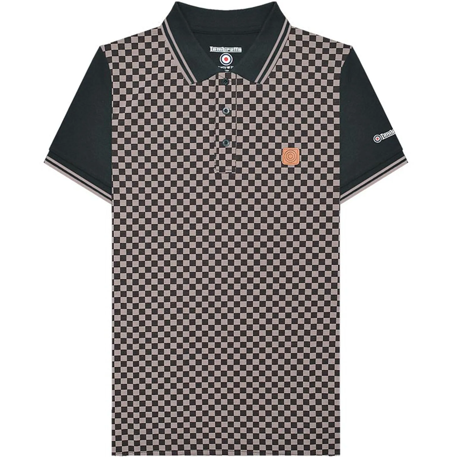 Lambretta Mens AOP Check Print Polo Shirt - Black/Grey