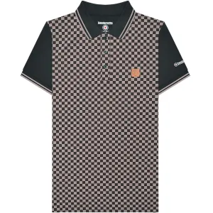 Lambretta Mens AOP Check Print Polo Shirt - Black/Grey
