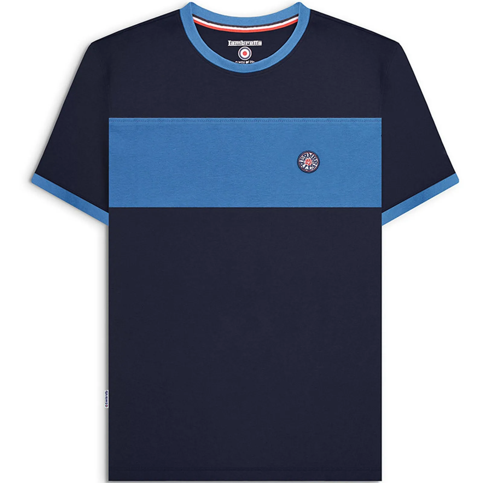 Lambretta Mens Badge Panel Short Sleeve Crew Neck T-Shirt