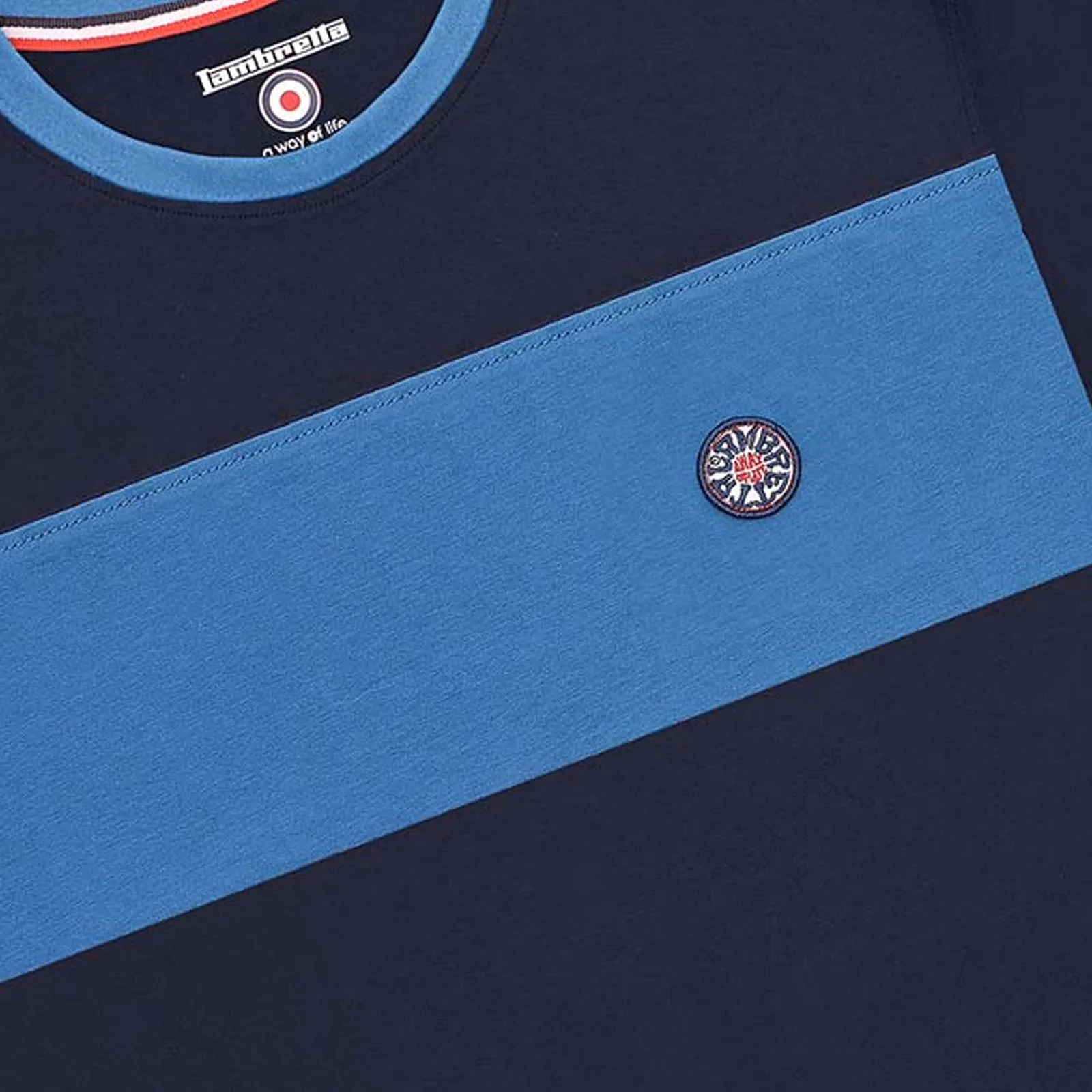 Lambretta Mens Badge Panel Short Sleeve Crew Neck T-Shirt