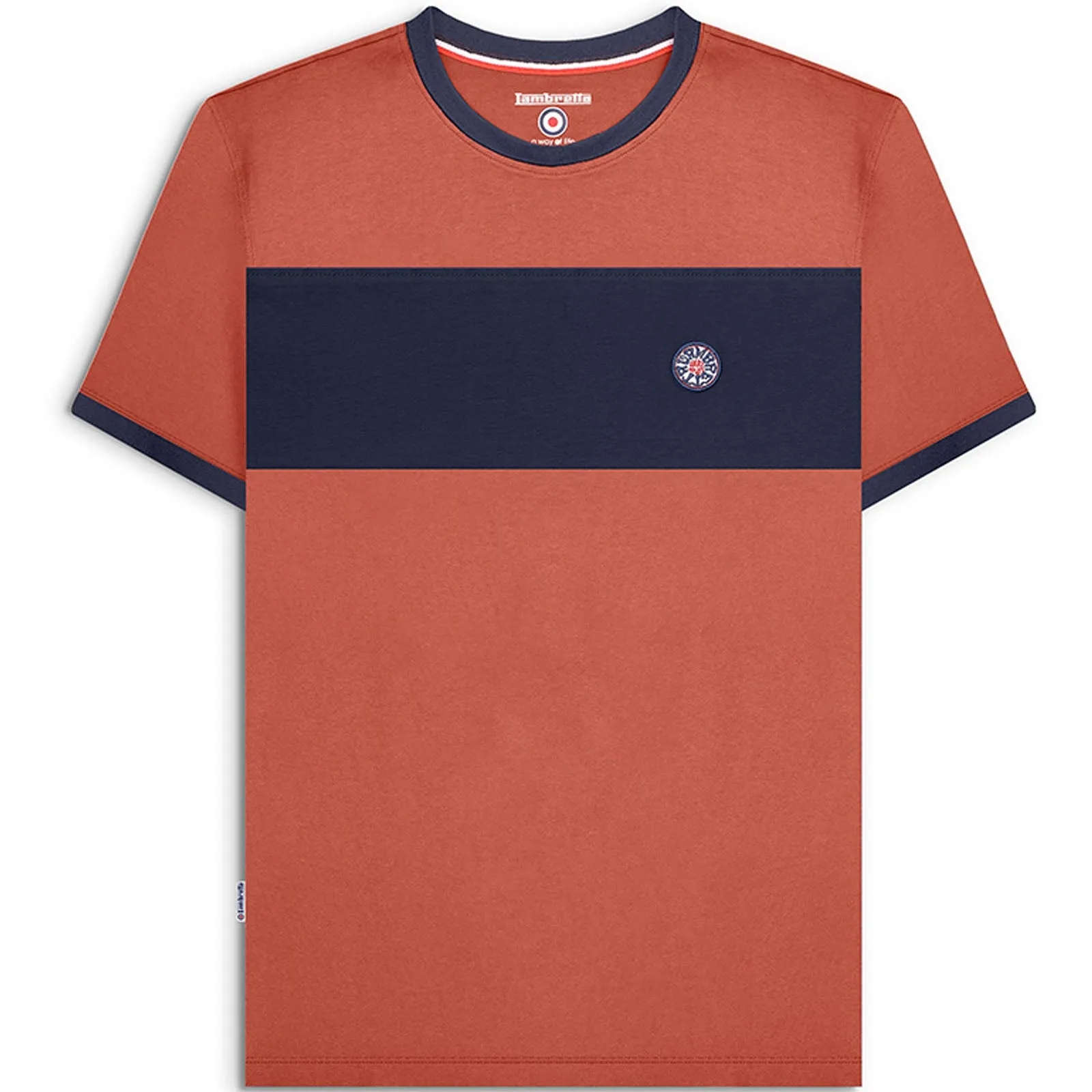 Lambretta Mens Badge Panel Short Sleeve Crew Neck T-Shirt