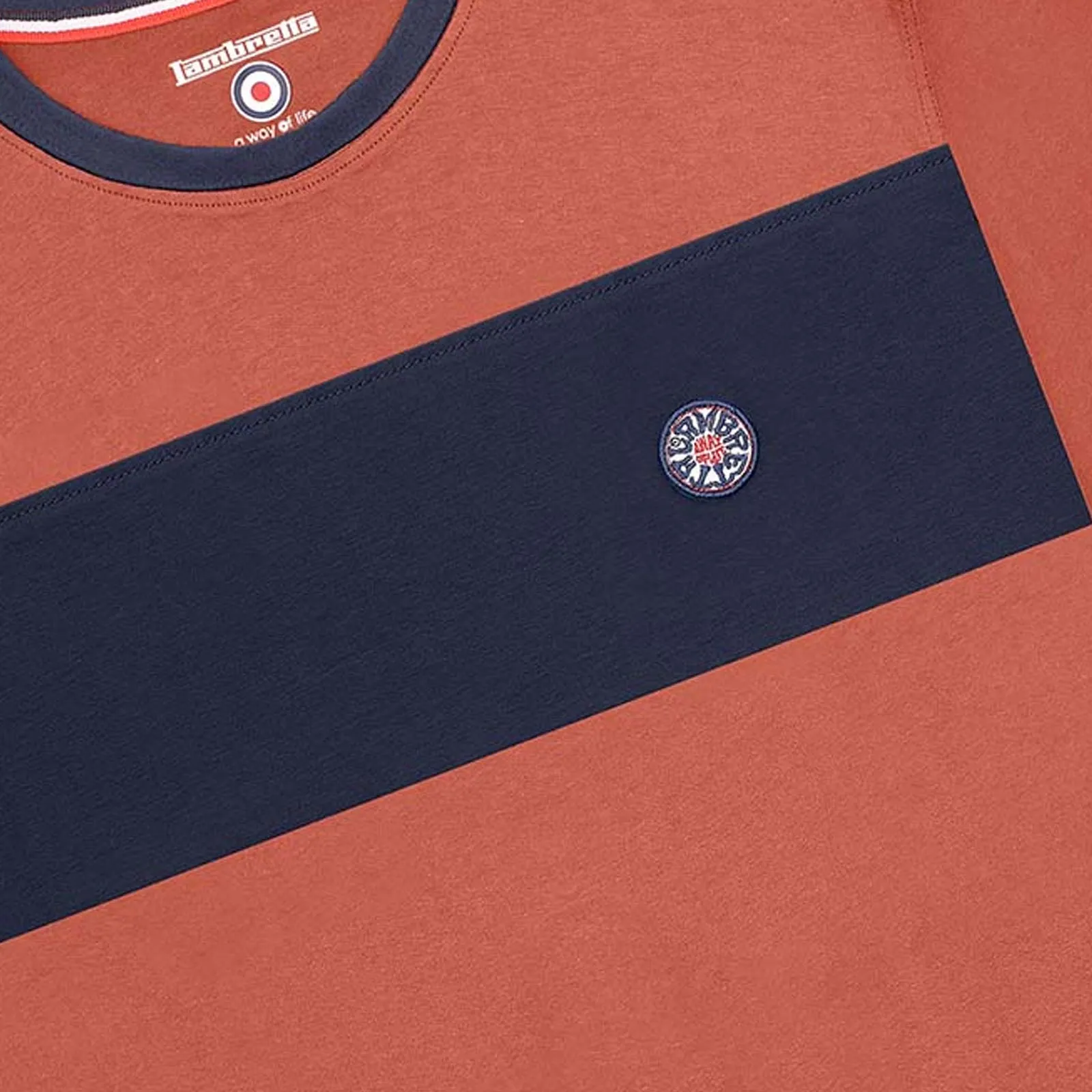 Lambretta Mens Badge Panel Short Sleeve Crew Neck T-Shirt