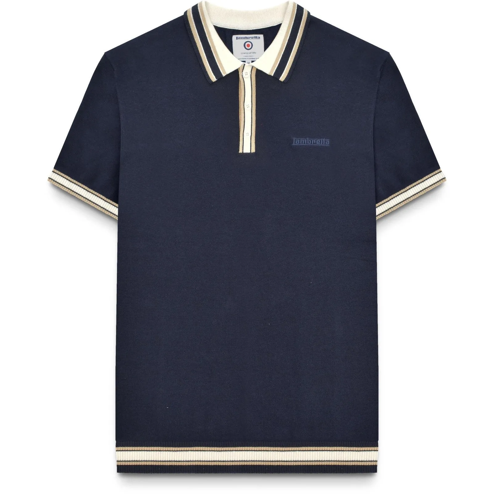 Lambretta Mens Baggio Tipped Knit Short Sleeve Polo Shirt