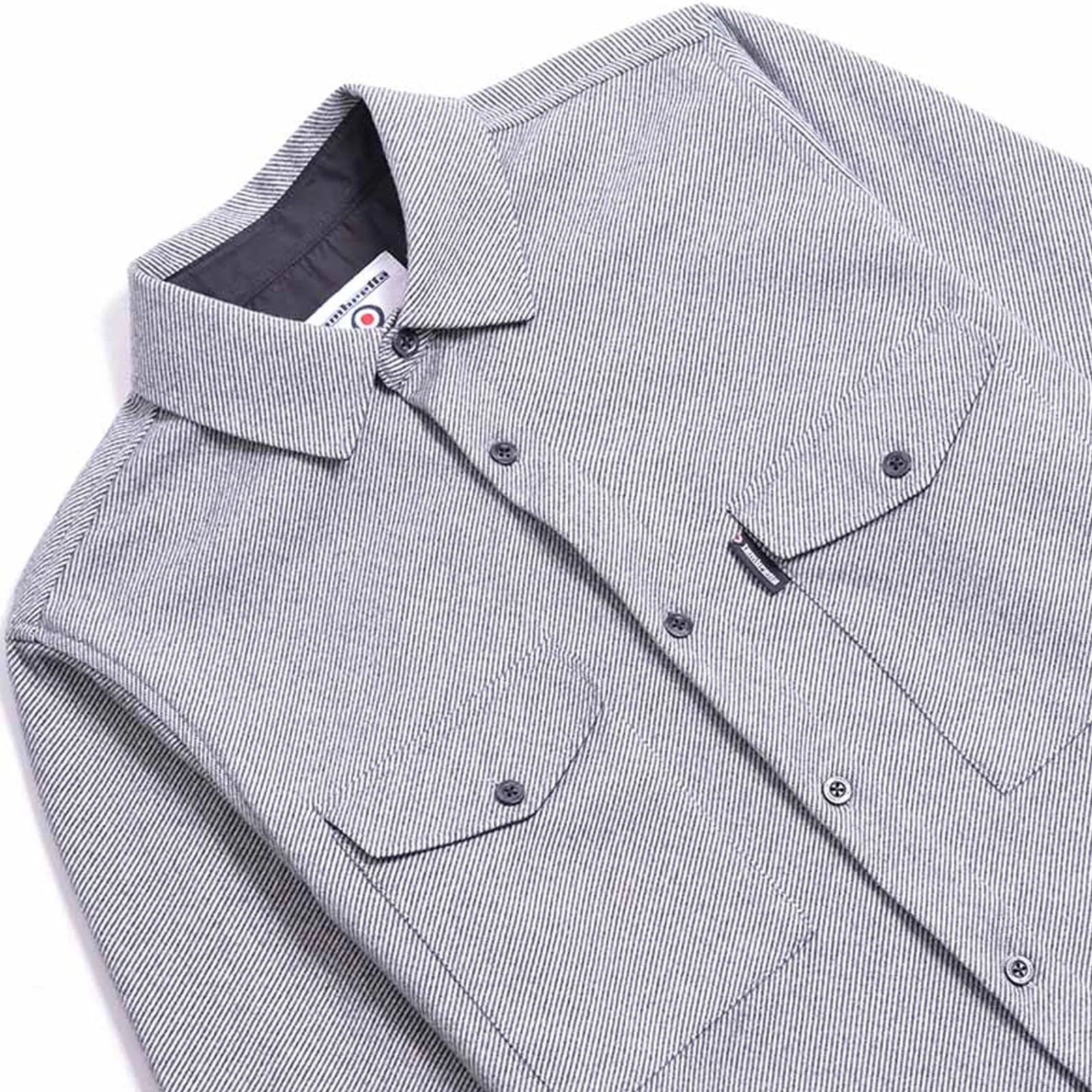 Lambretta Mens Brushed Twill Long Sleeve Striped Overshirt - Black/White