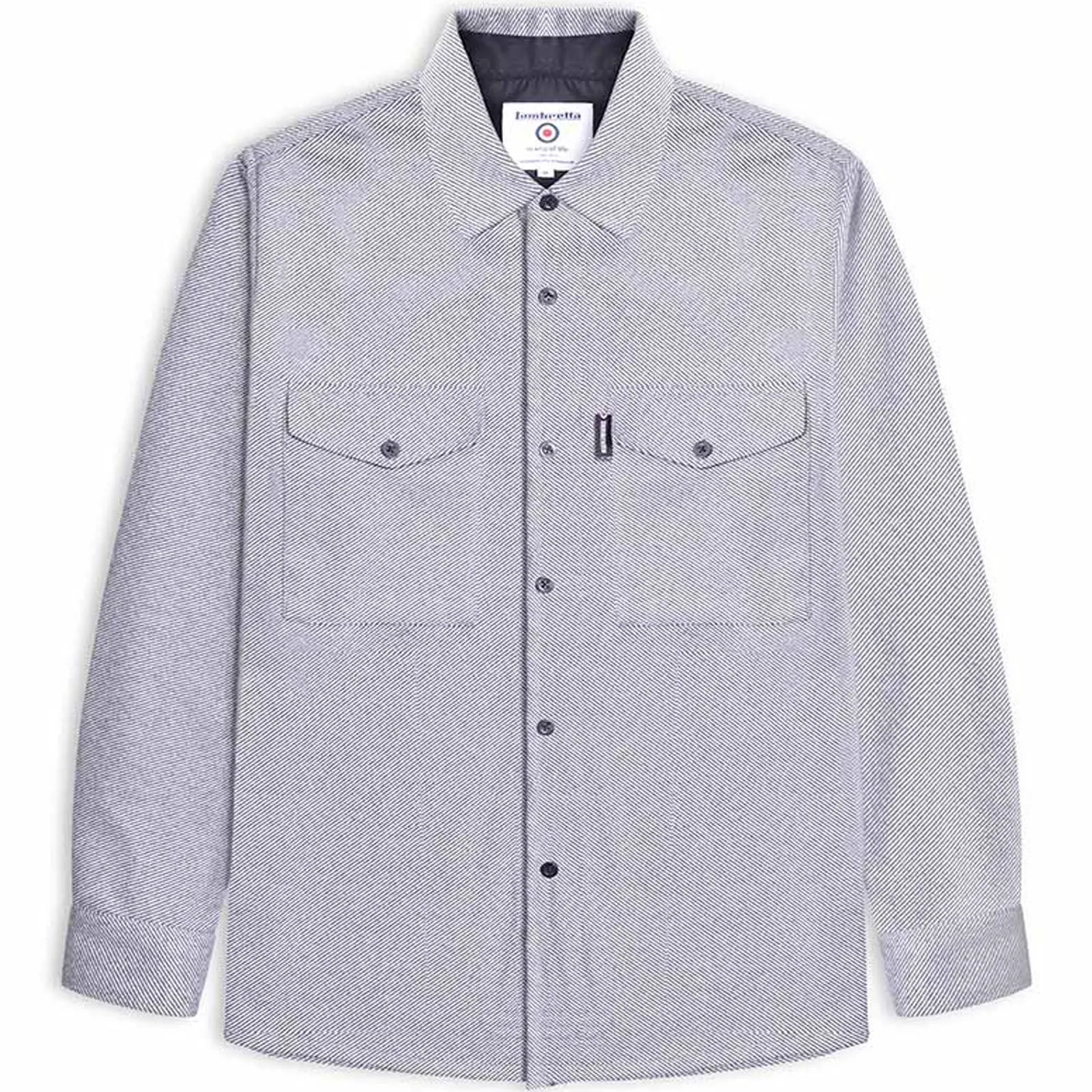 Lambretta Mens Brushed Twill Long Sleeve Striped Overshirt - Black/White