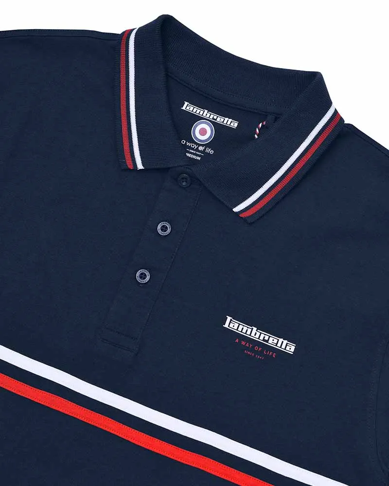 Lambretta Mens Classic Stripe  Retro T-Shirt Polo Shirt
