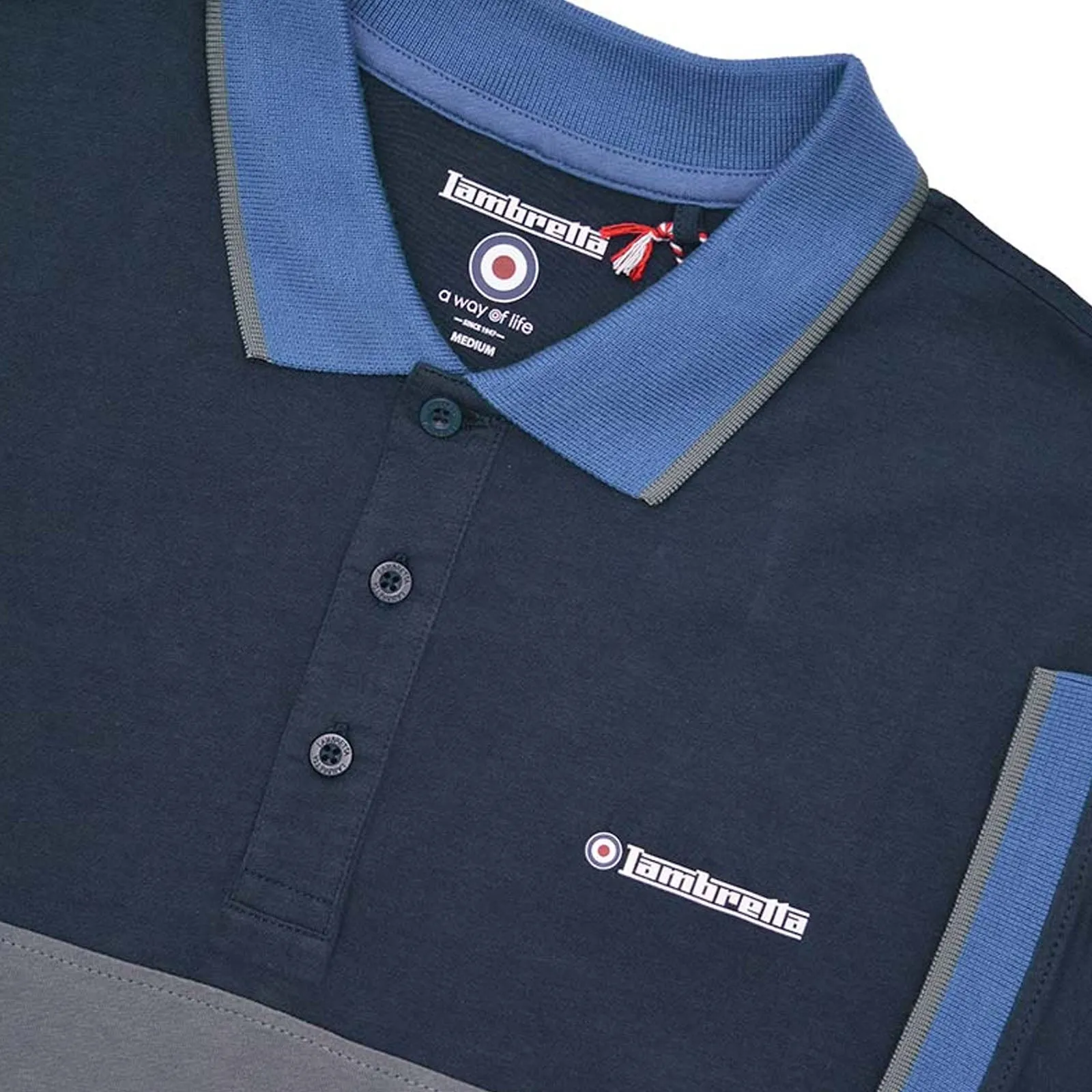 Lambretta Mens Contrast Panel Short Sleeve Polo Shirt