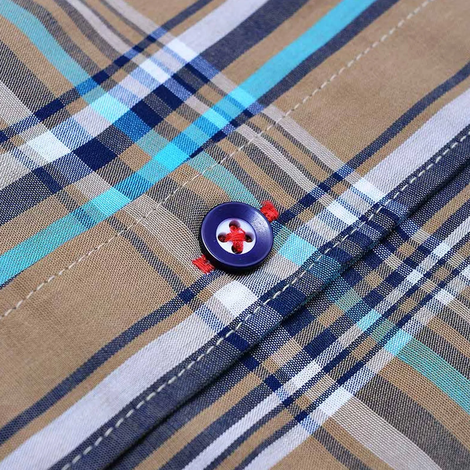 Lambretta Mens Cotton Check Shirt - Khaki/Navy