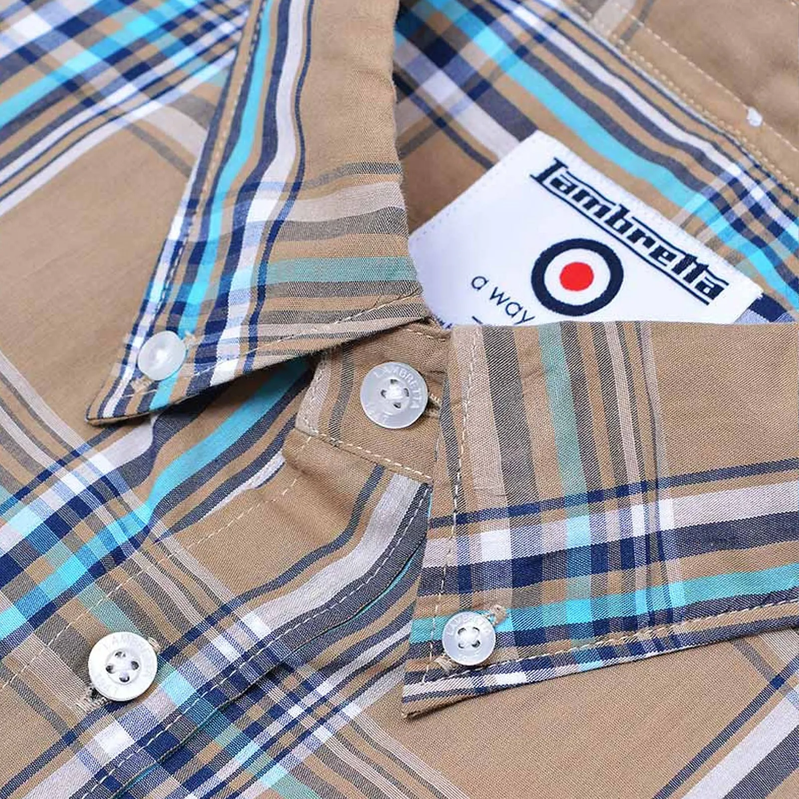 Lambretta Mens Cotton Check Shirt - Khaki/Navy