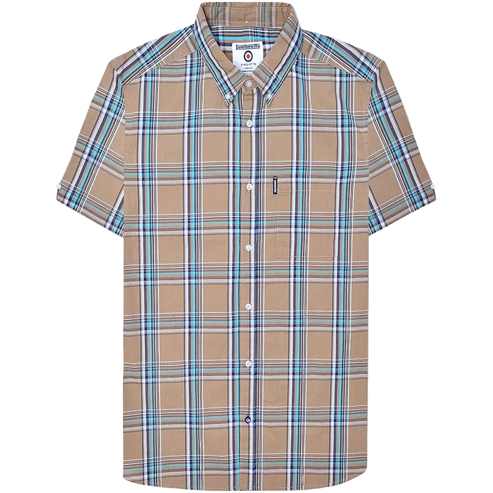 Lambretta Mens Cotton Check Shirt - Khaki/Navy