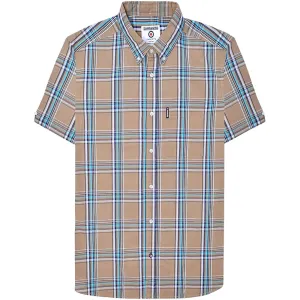 Lambretta Mens Cotton Check Shirt - Khaki/Navy