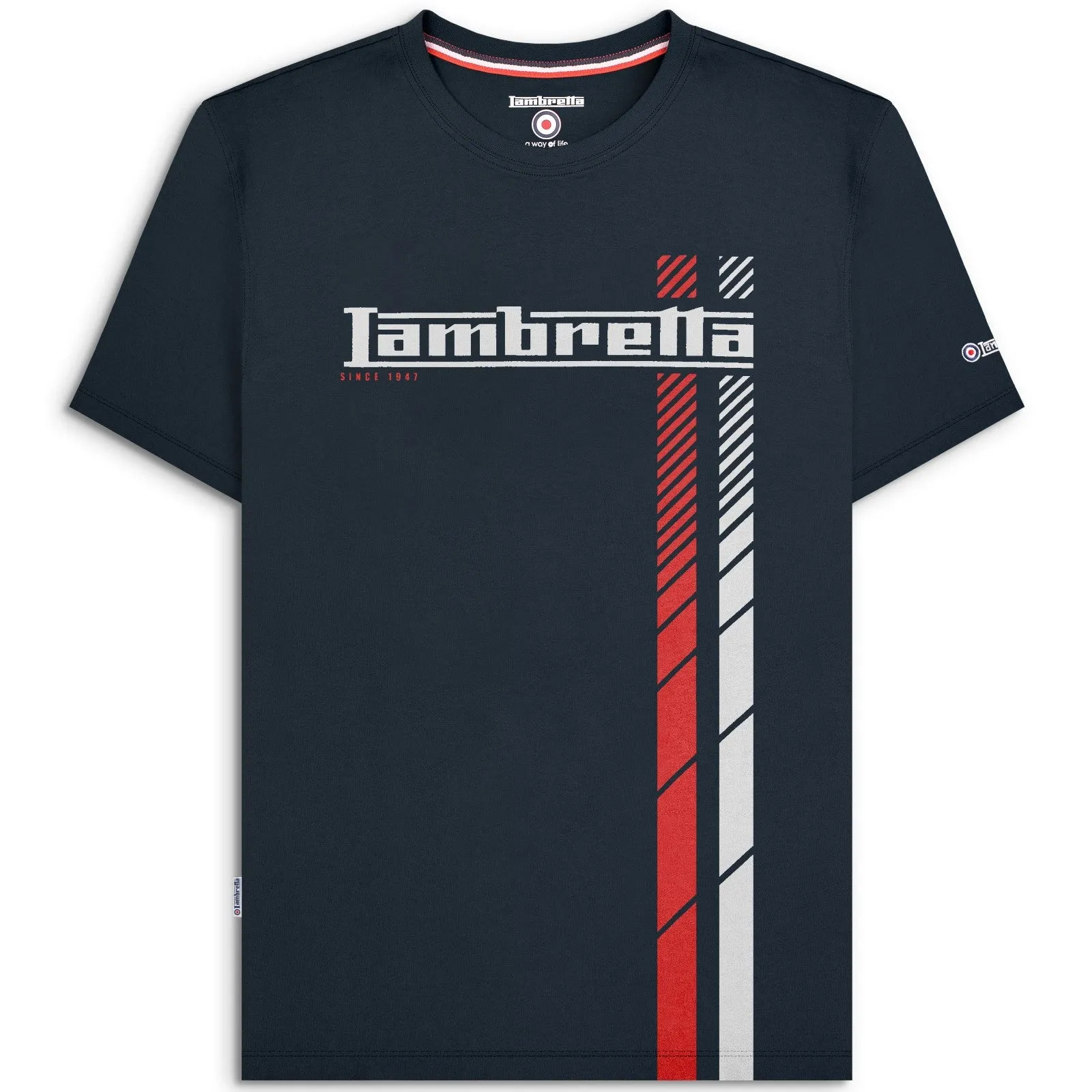Lambretta Mens Fade Racing Stripe Short Sleeve T-Shirt