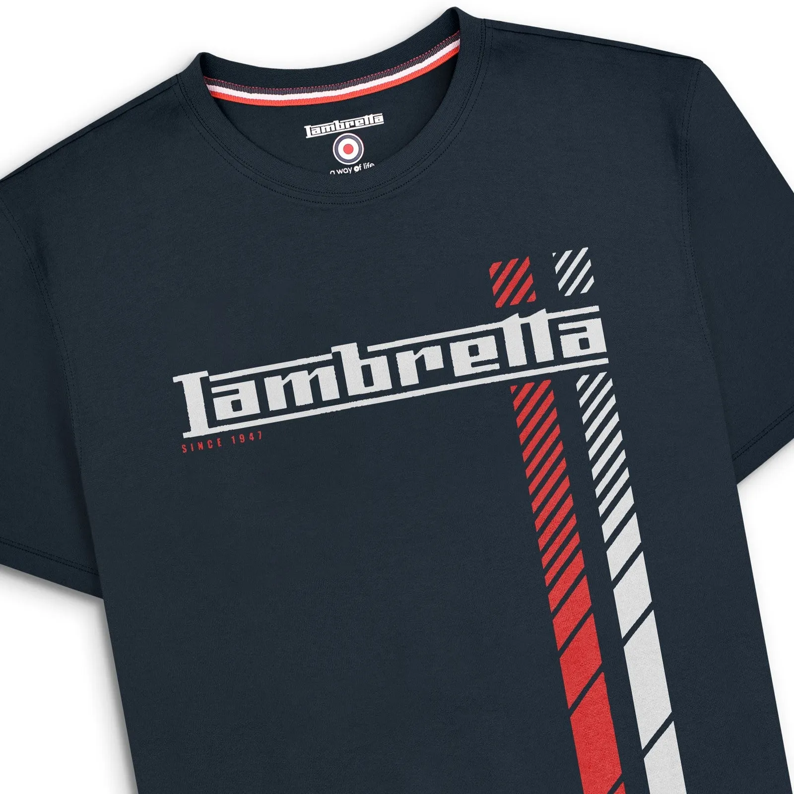 Lambretta Mens Fade Racing Stripe Short Sleeve T-Shirt
