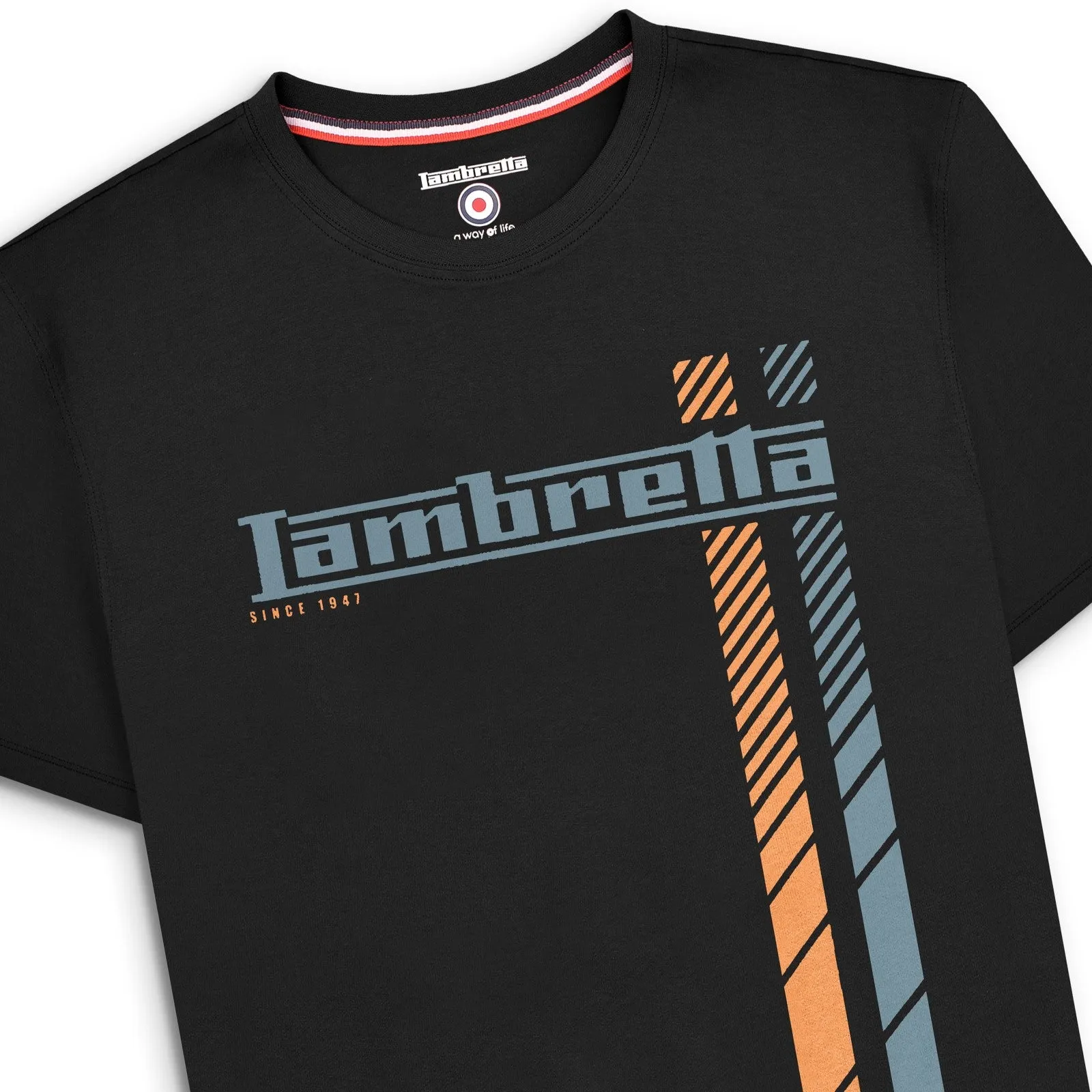 Lambretta Mens Fade Racing Stripe Short Sleeve T-Shirt