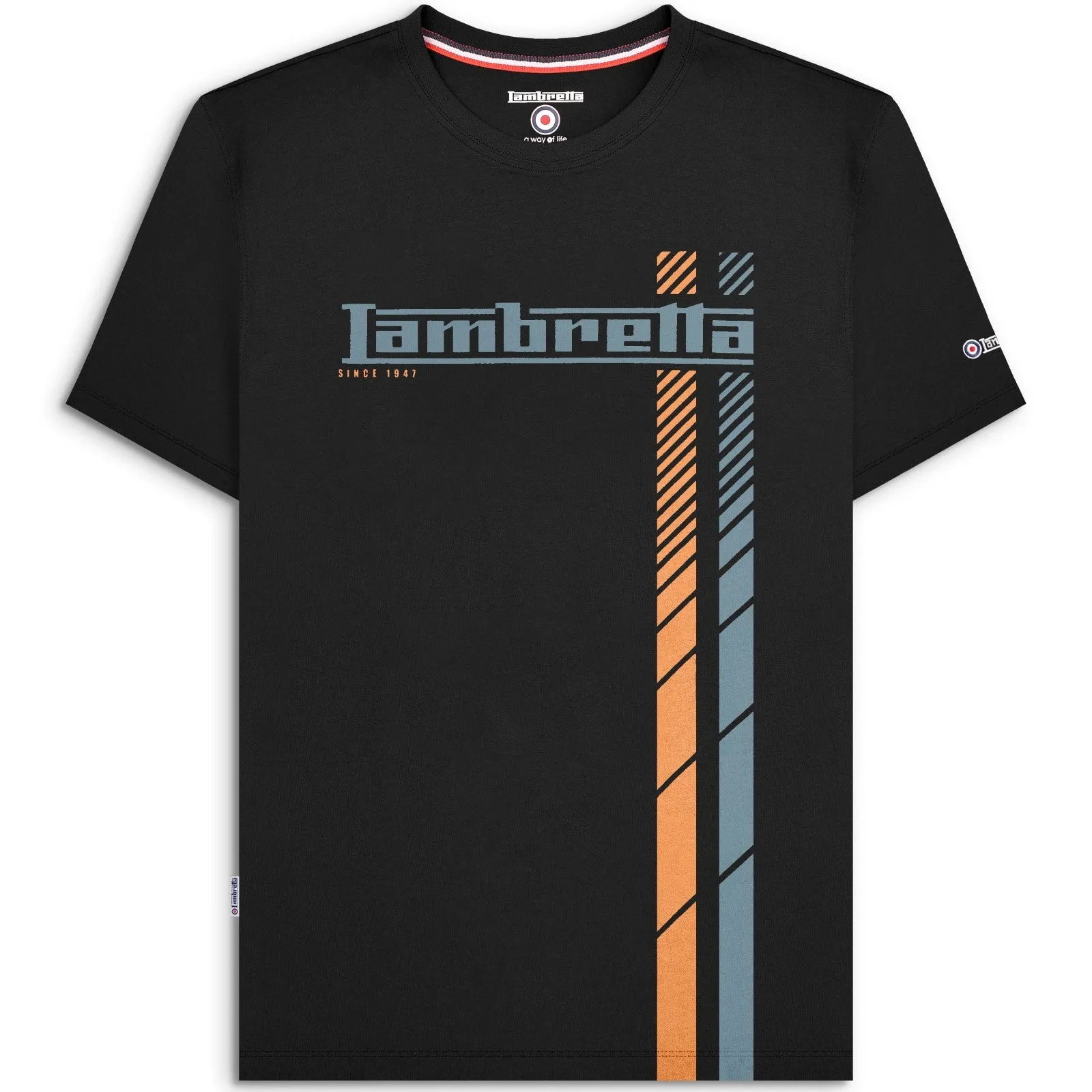 Lambretta Mens Fade Racing Stripe Short Sleeve T-Shirt