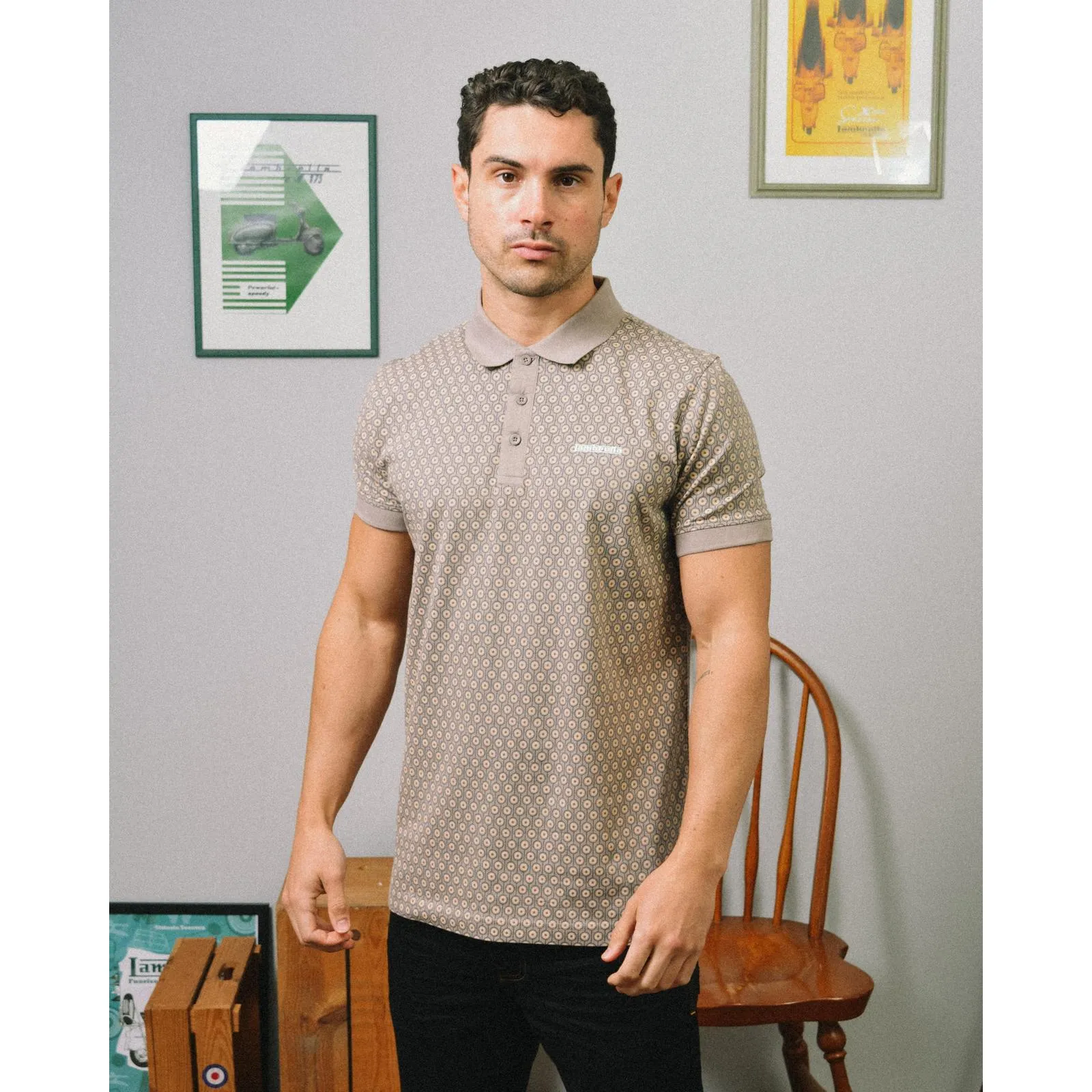 Lambretta Mens Geo Roundel Short Sleeve Polo Shirt
