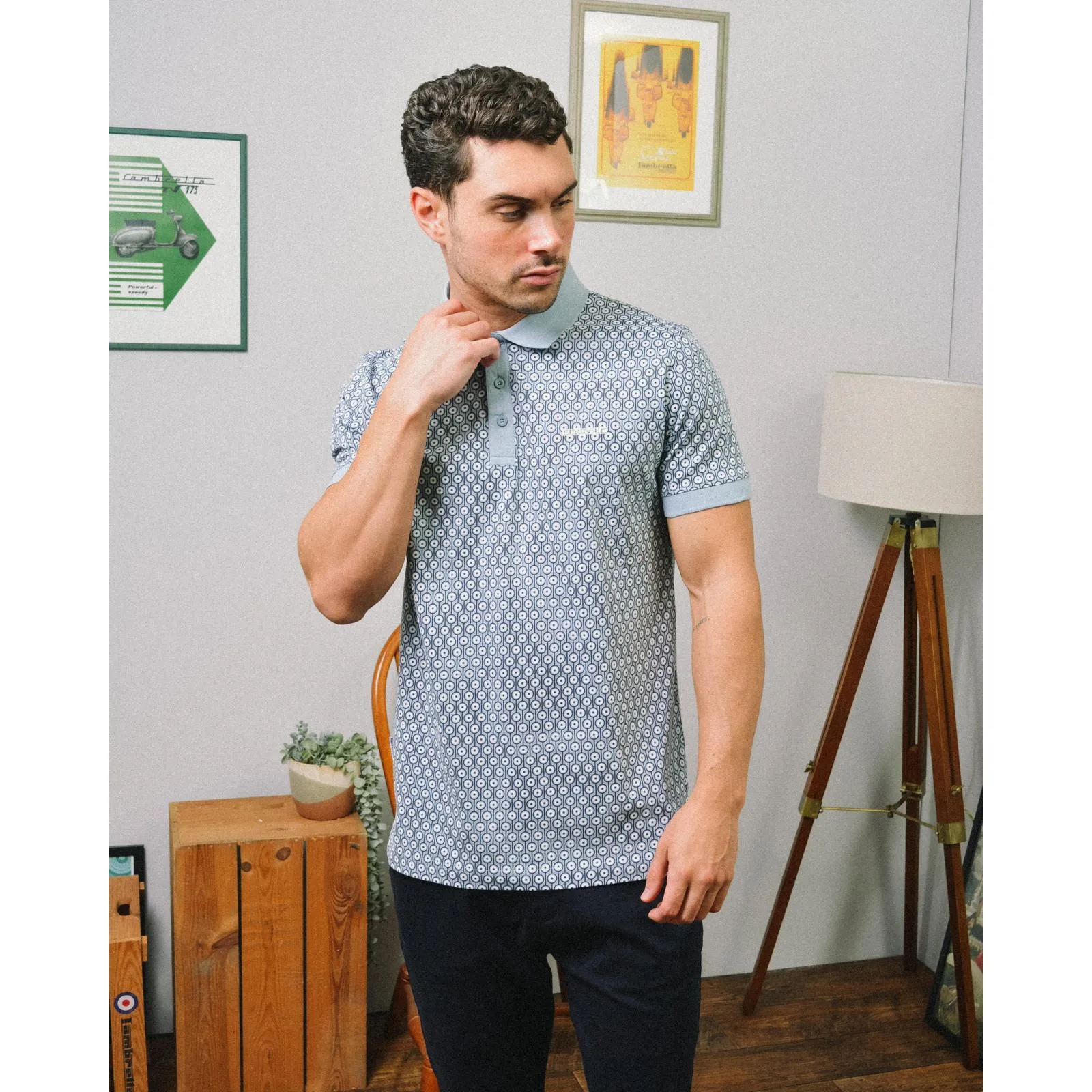 Lambretta Mens Geo Roundel Short Sleeve Polo Shirt