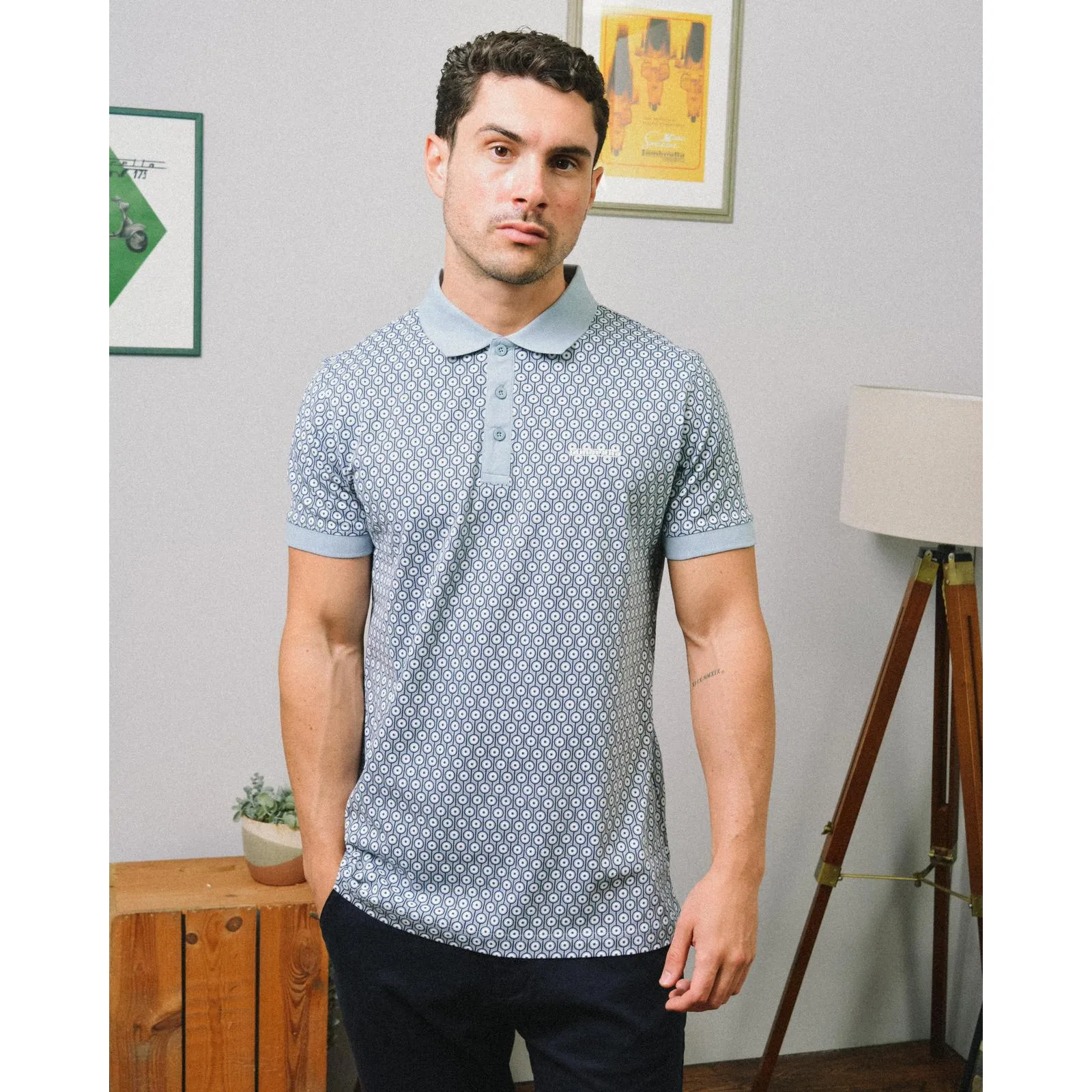 Lambretta Mens Geo Roundel Short Sleeve Polo Shirt
