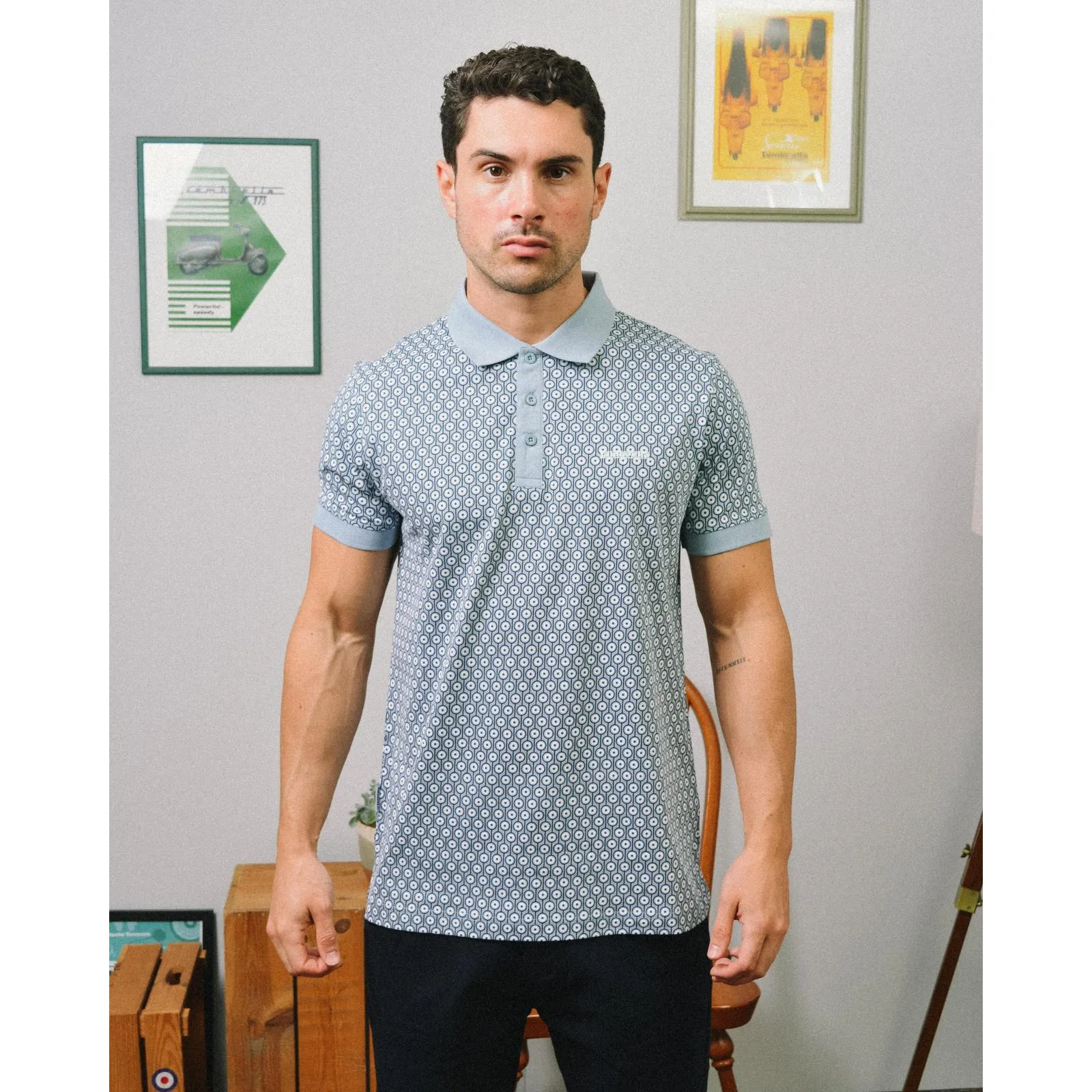 Lambretta Mens Geo Roundel Short Sleeve Polo Shirt