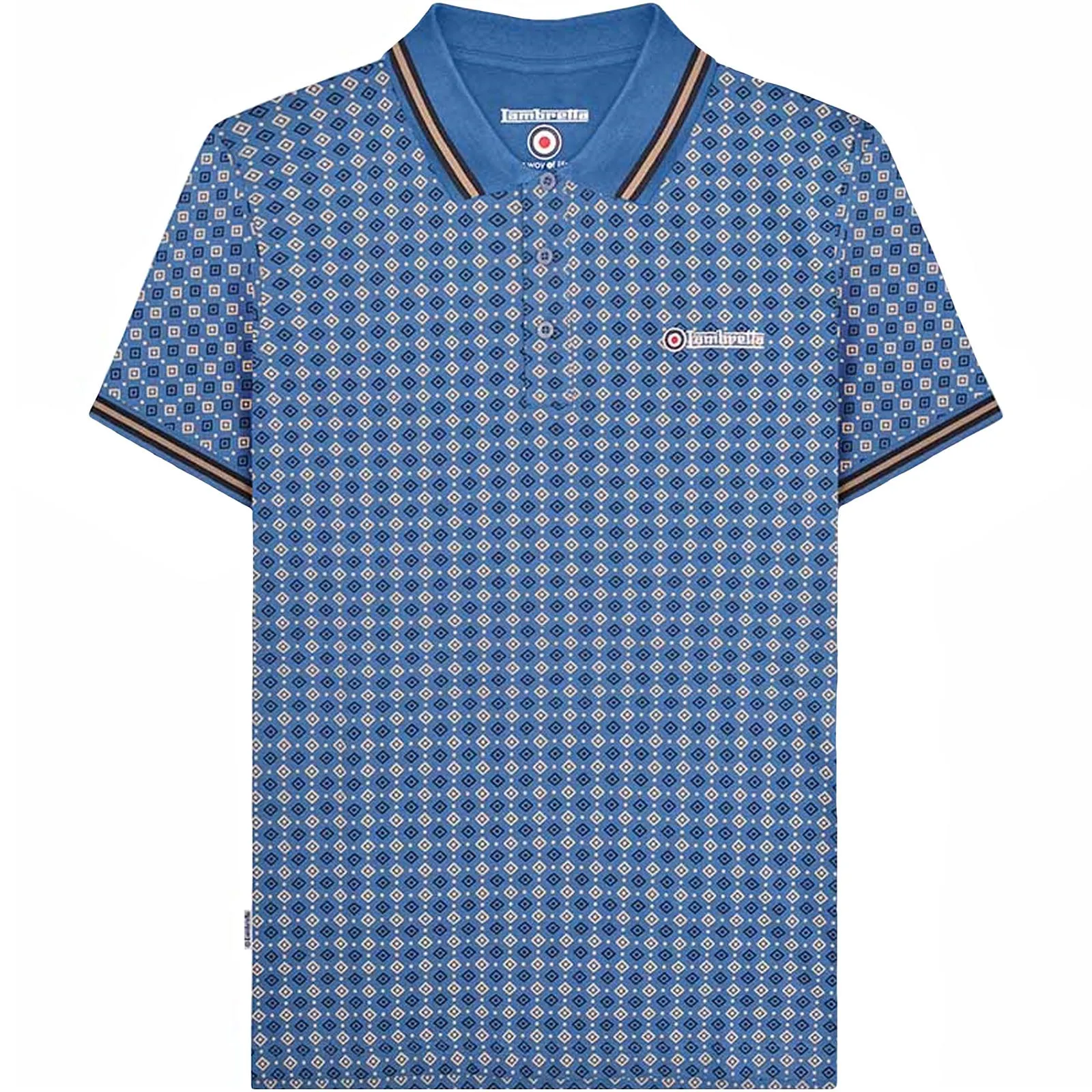 Lambretta Mens Geometric Allover Print Polo Shirt