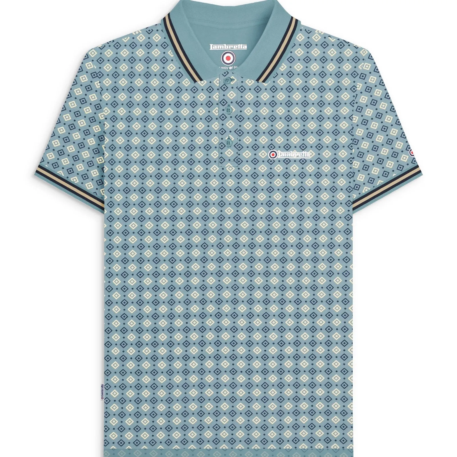 Lambretta Mens Geometric Allover Print Polo Shirt