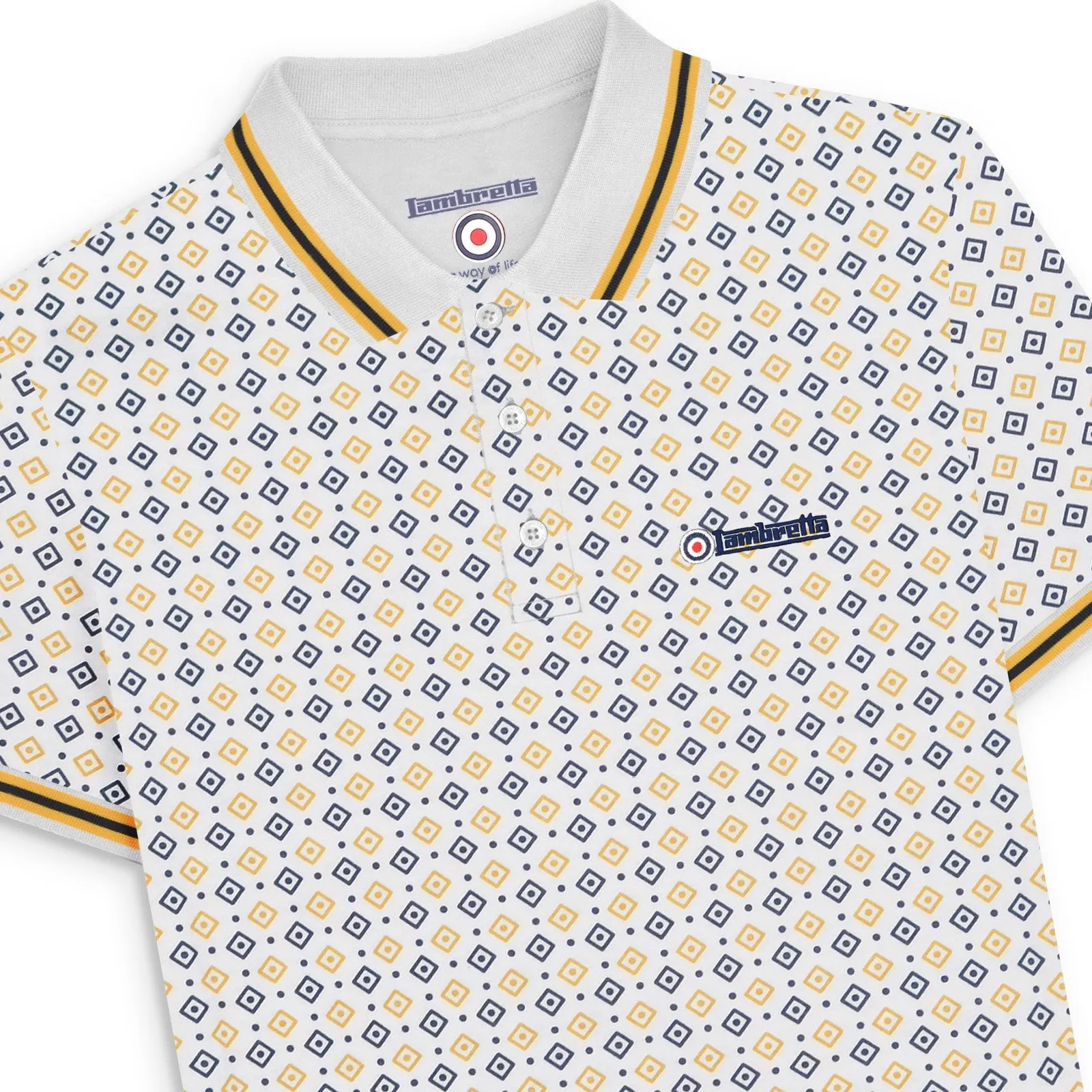 Lambretta Mens Geometric Allover Print Polo Shirt