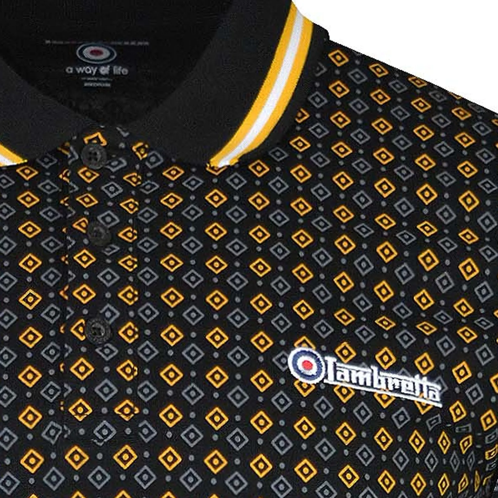 Lambretta Mens Geometric Allover Print Polo Shirt