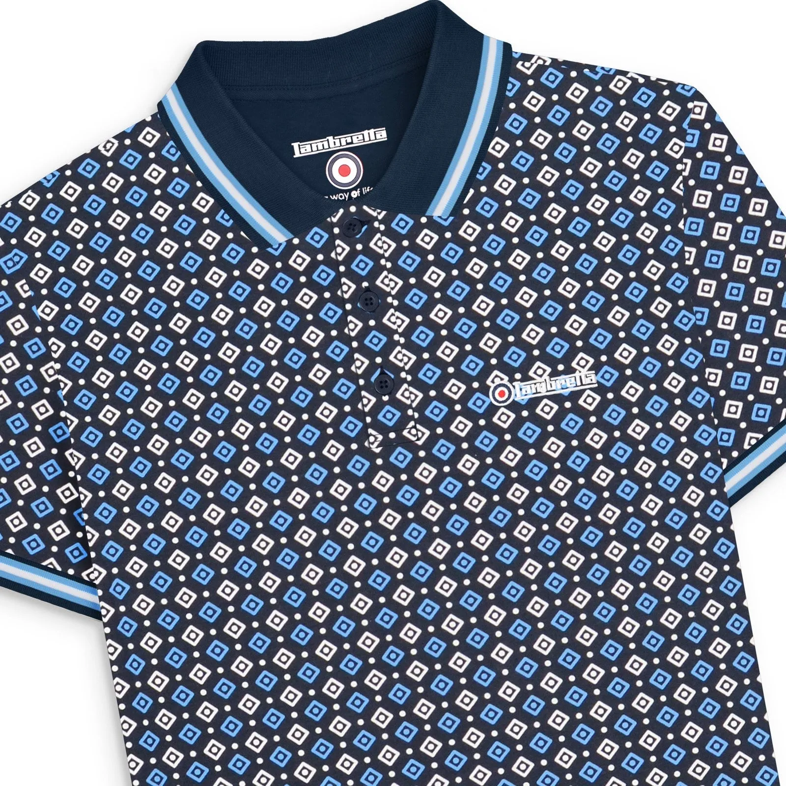 Lambretta Mens Geometric Allover Print Polo Shirt