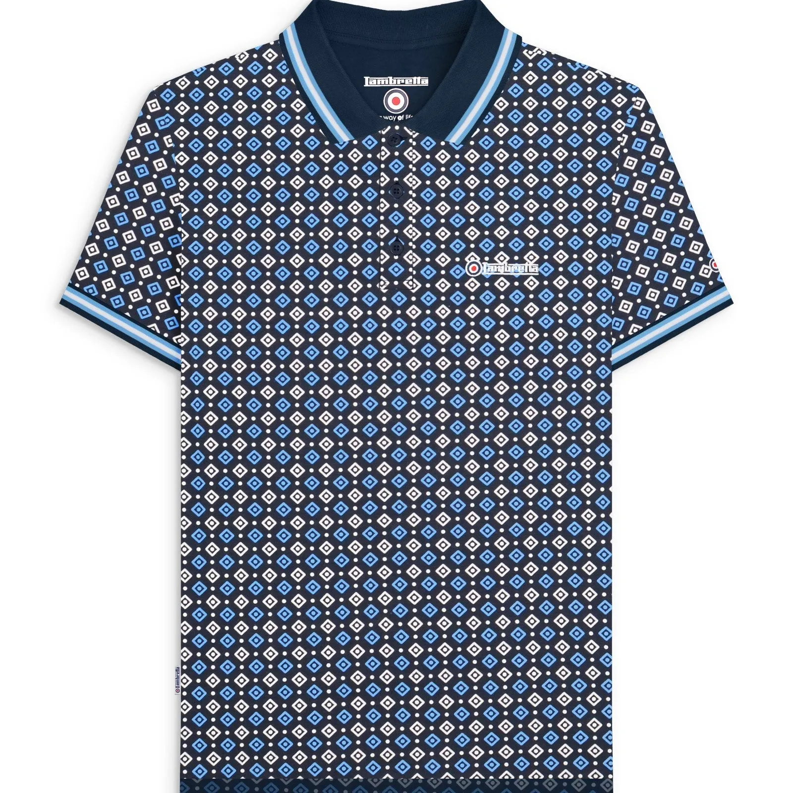 Lambretta Mens Geometric Allover Print Polo Shirt