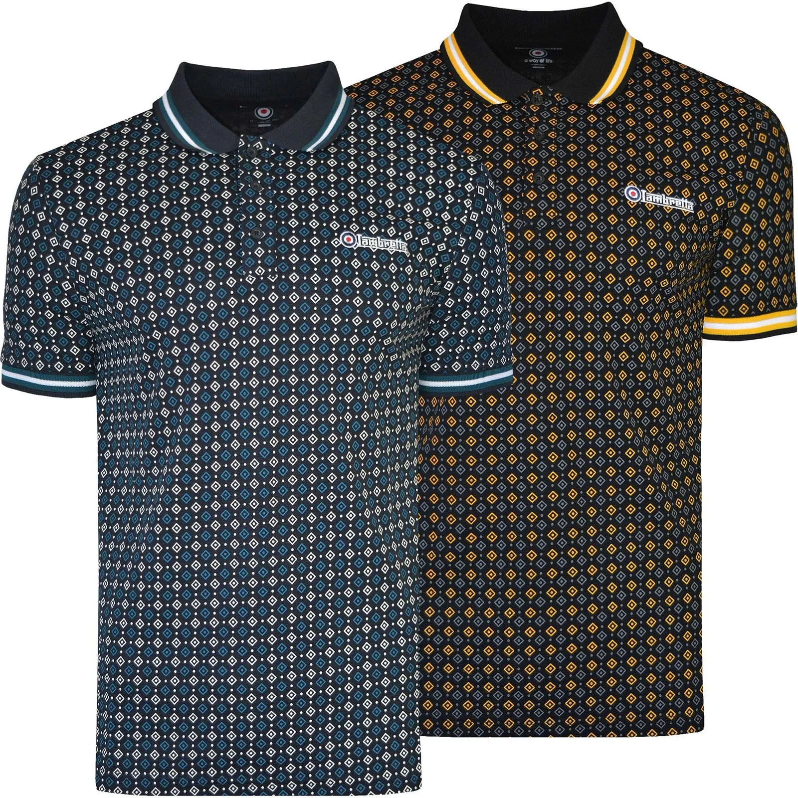 Lambretta Mens Geometric Allover Print Polo Shirt