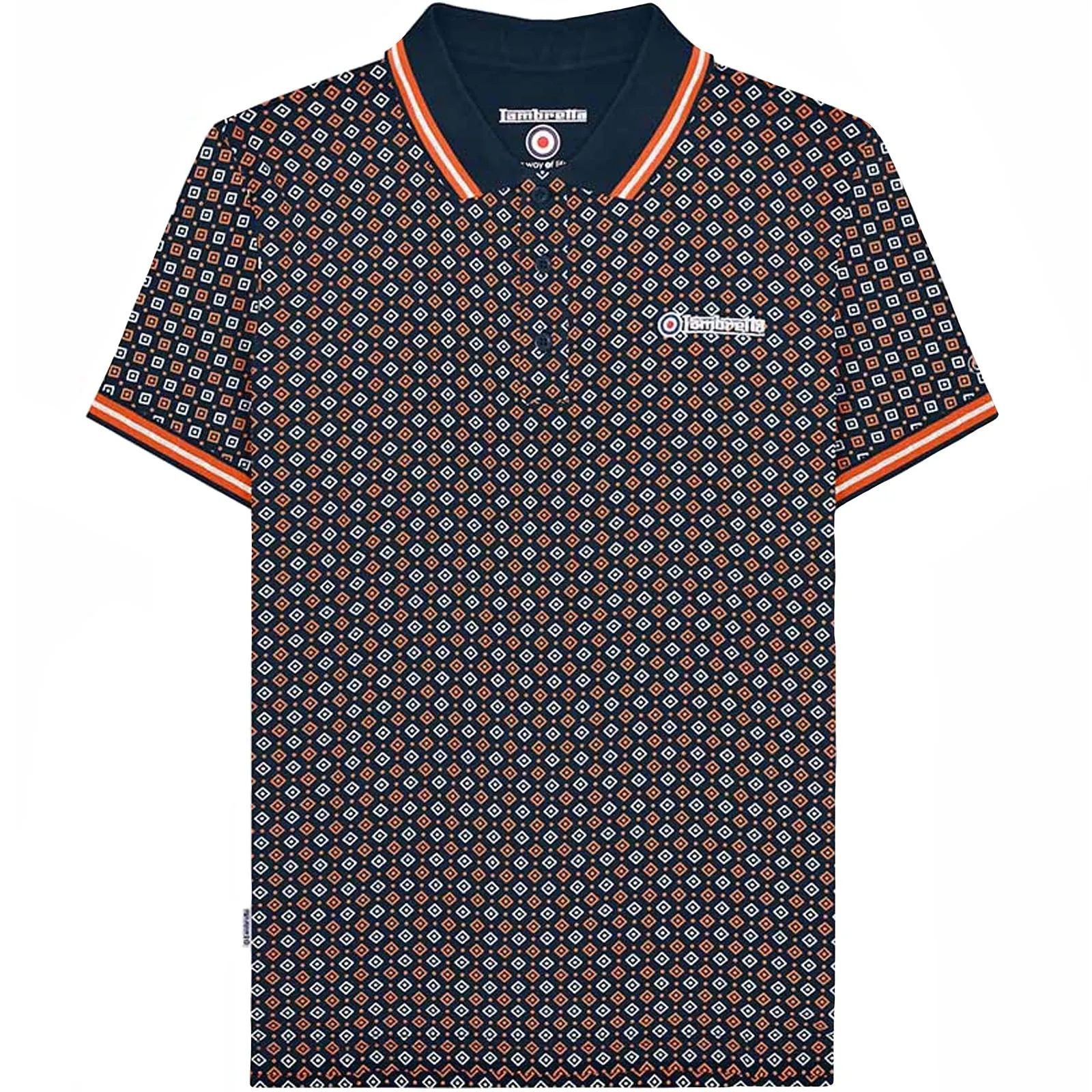 Lambretta Mens Geometric Allover Print Polo Shirt