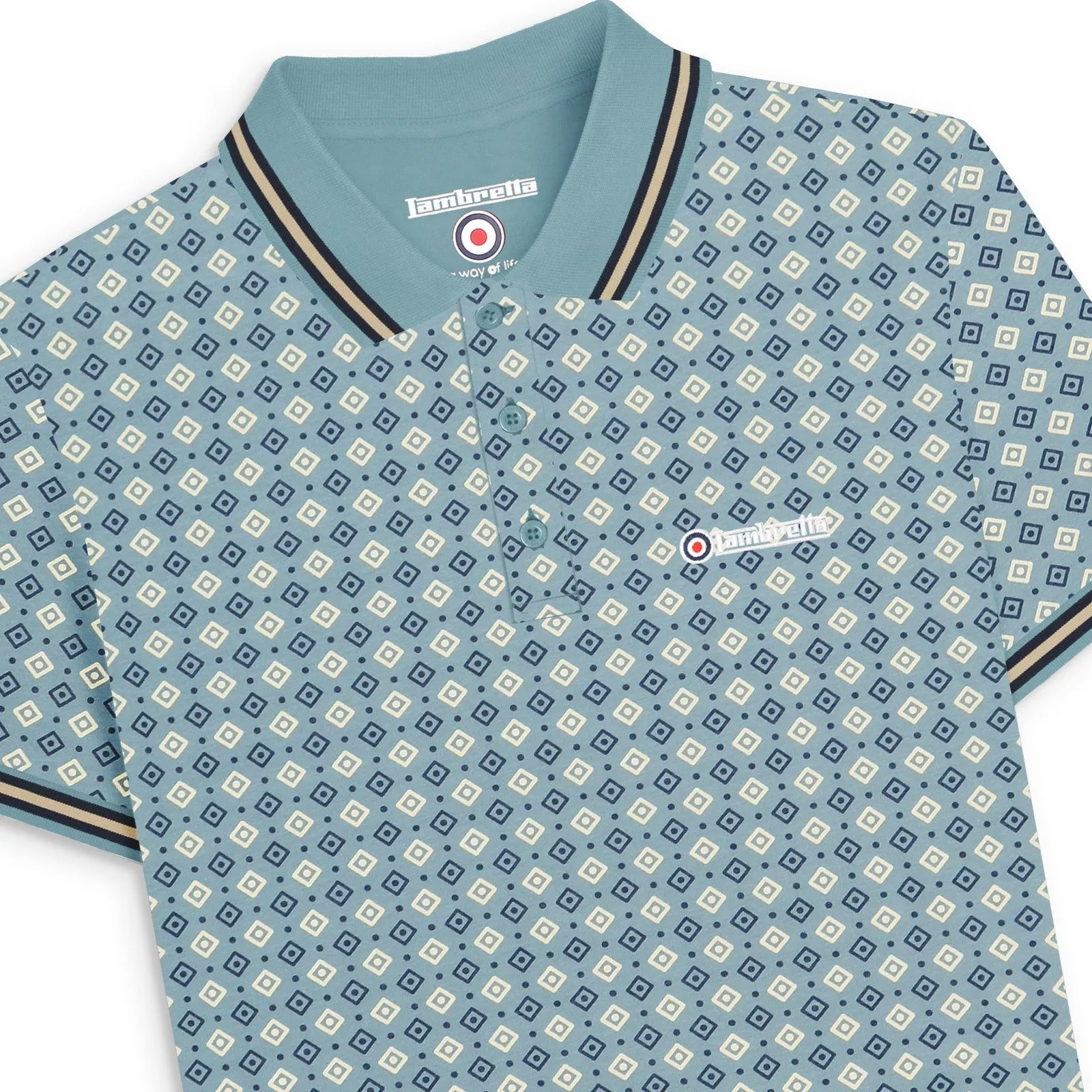 Lambretta Mens Geometric Allover Print Polo Shirt