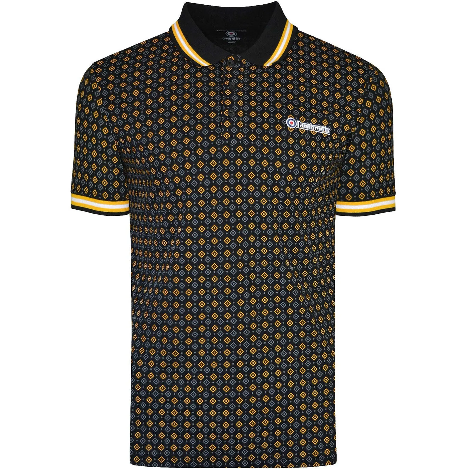 Lambretta Mens Geometric Allover Print Polo Shirt