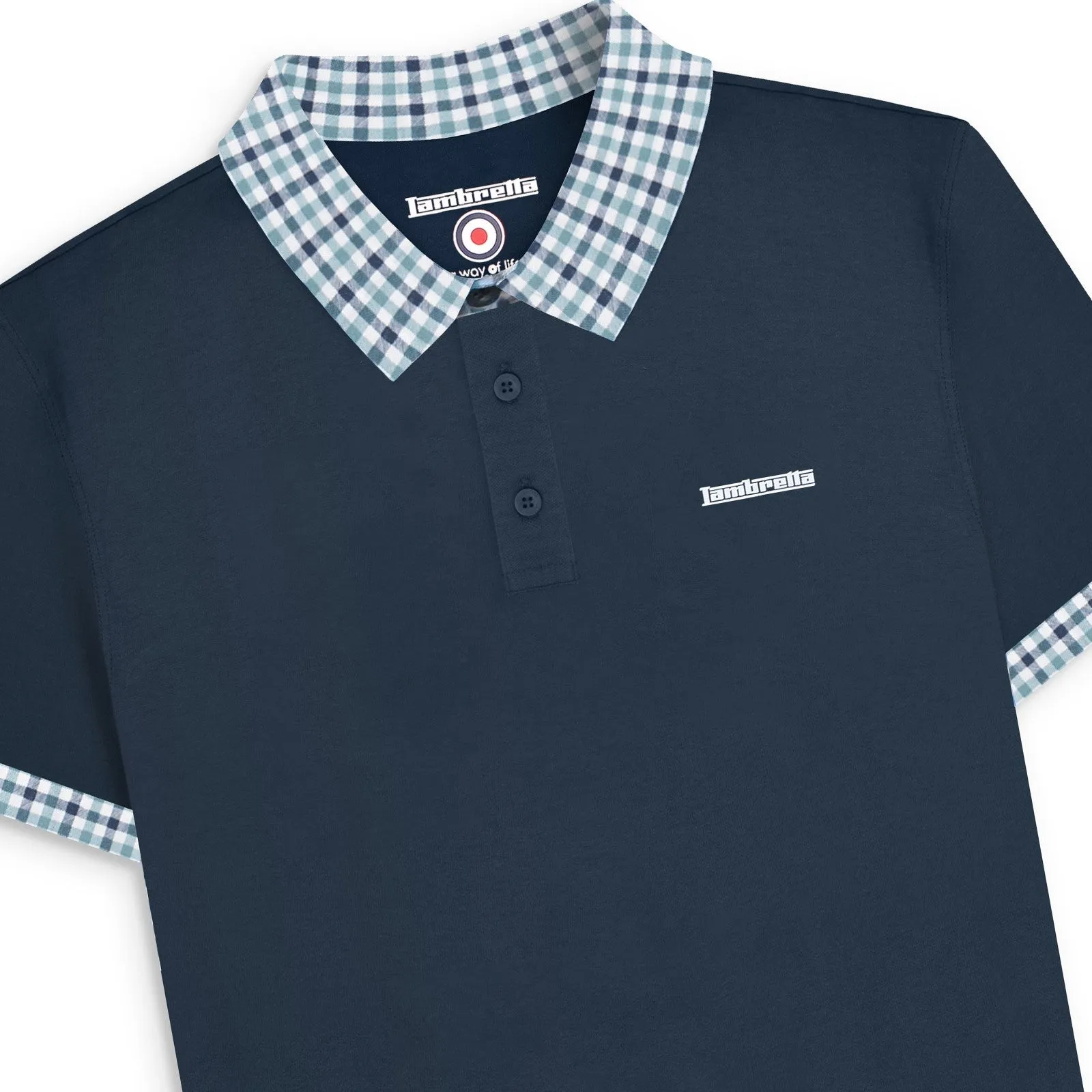 Lambretta Mens Gingham Collar Short Sleeve Polo Shirt