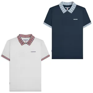 Lambretta Mens Gingham Collar Short Sleeve Polo Shirt