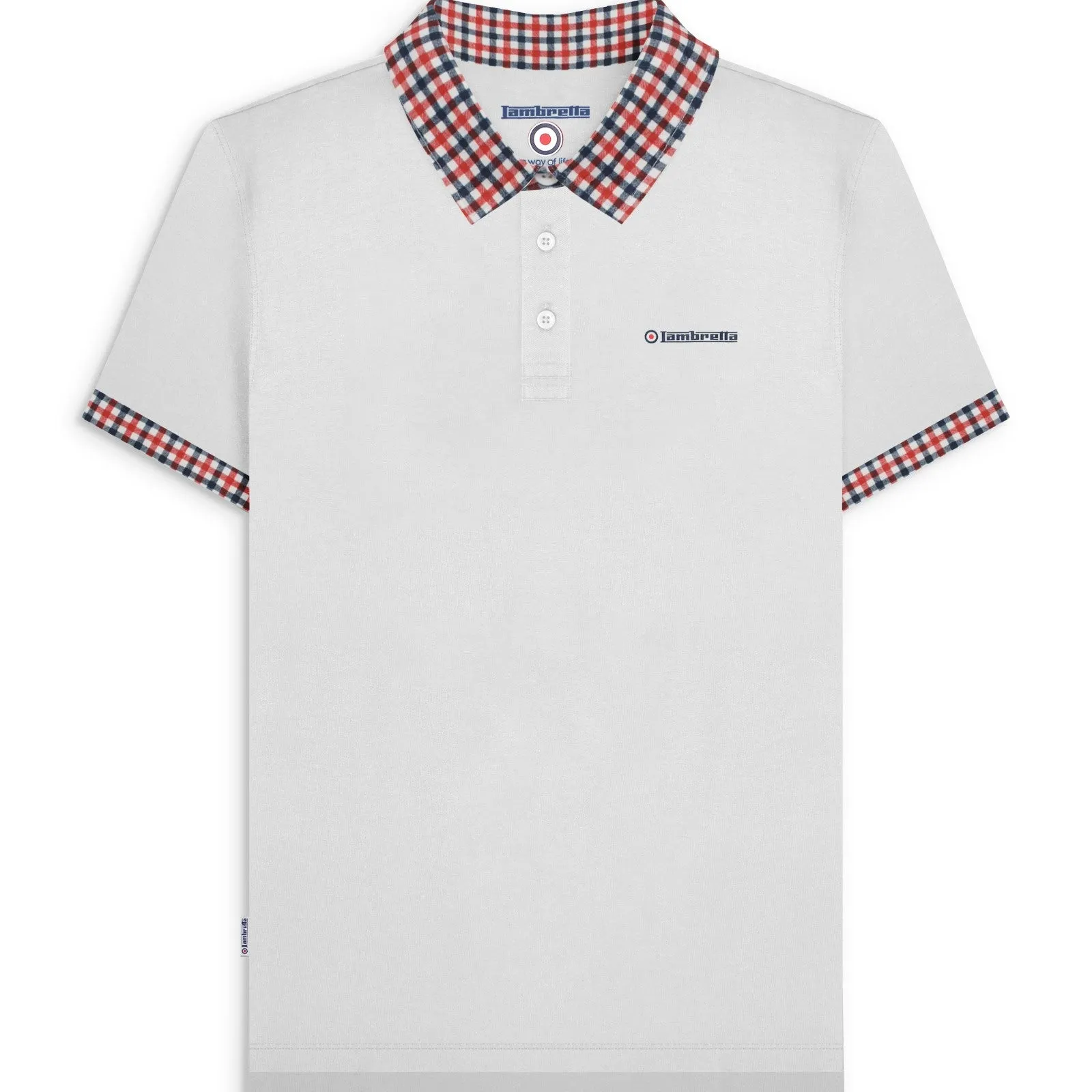 Lambretta Mens Gingham Collar Short Sleeve Polo Shirt