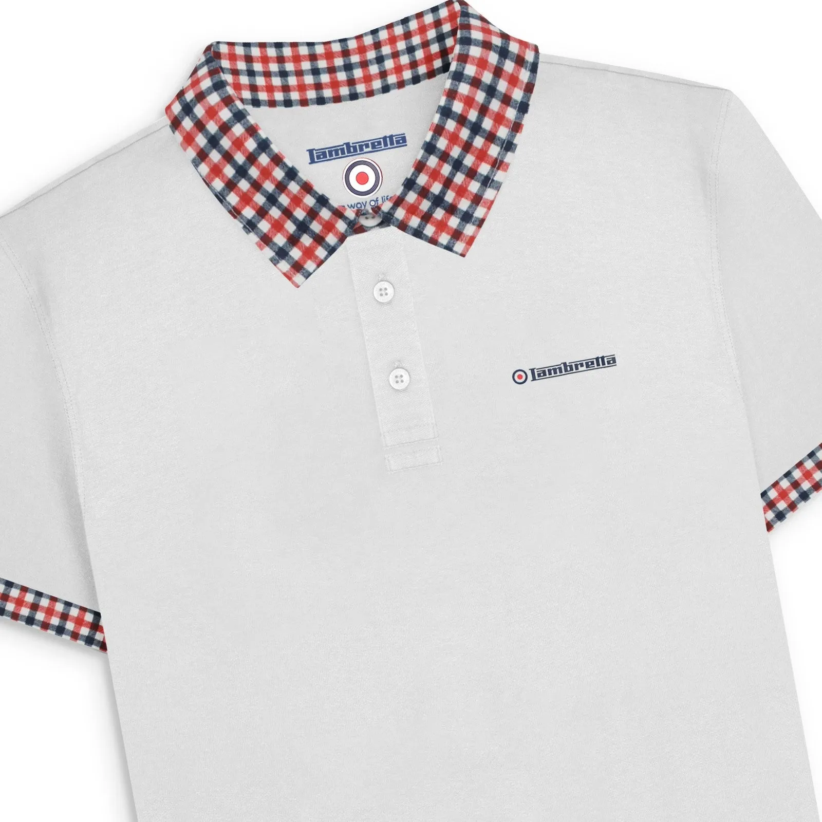 Lambretta Mens Gingham Collar Short Sleeve Polo Shirt