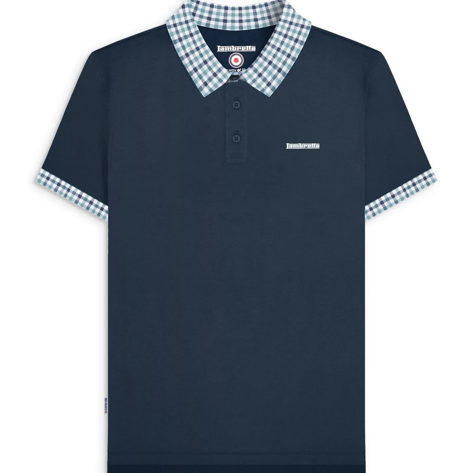 Lambretta Mens Gingham Collar Short Sleeve Polo Shirt