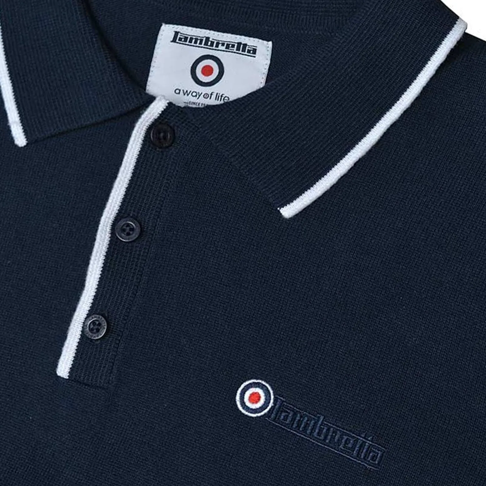 Lambretta Mens Knitted Long Sleeve Polo Shirt