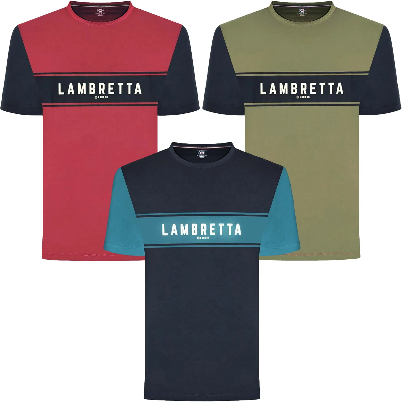 Lambretta Mens Logo Panel Raglan Retro T-Shirt