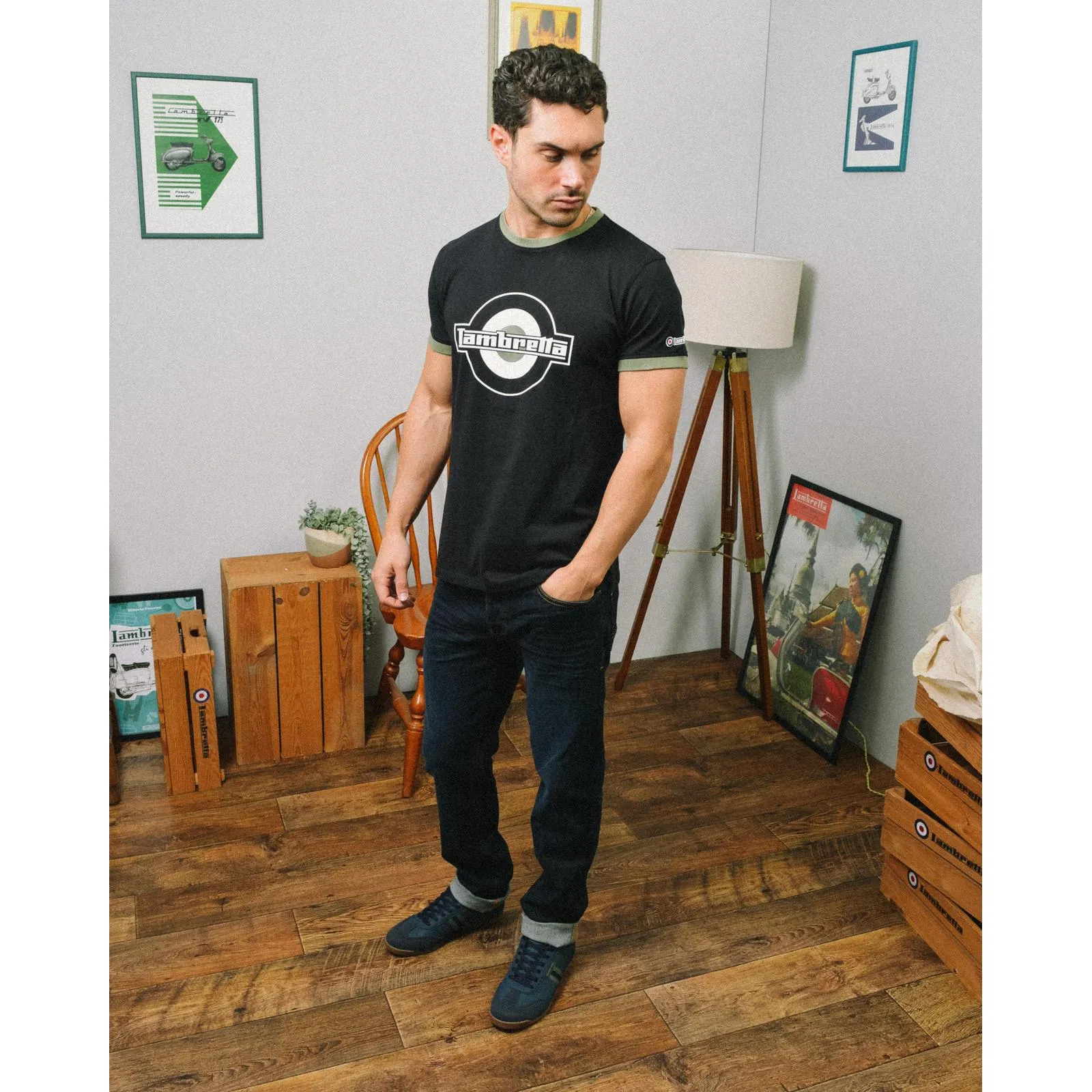 Lambretta Mens Logo Ringer Crew Neck Cotton T-Shirt