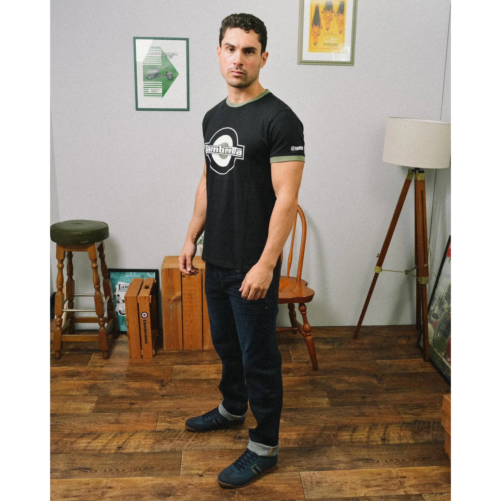 Lambretta Mens Logo Ringer Crew Neck Cotton T-Shirt