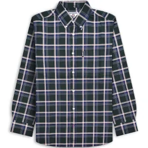 Lambretta Mens Long Sleeve Checked Checkered Smart Shirt - Green/Navy