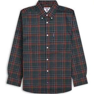 Lambretta Mens Long Sleeve Checked Checkered Smart Shirt - Khaki/Orange