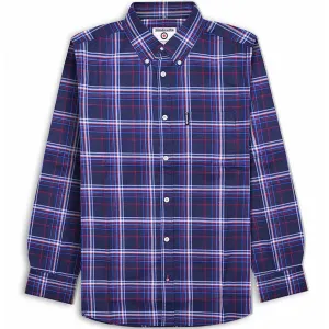 Lambretta Mens Long Sleeve Checked Checkered Smart Shirt - Navy/Blue/Red