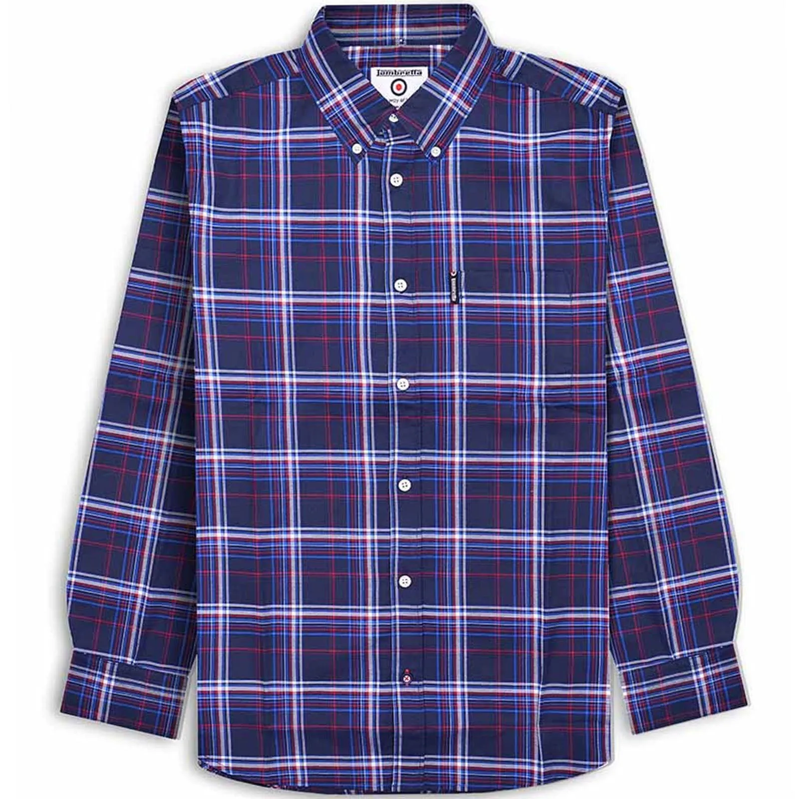 Lambretta Mens Long Sleeve Checked Checkered Smart Shirt - Navy/Blue/Red