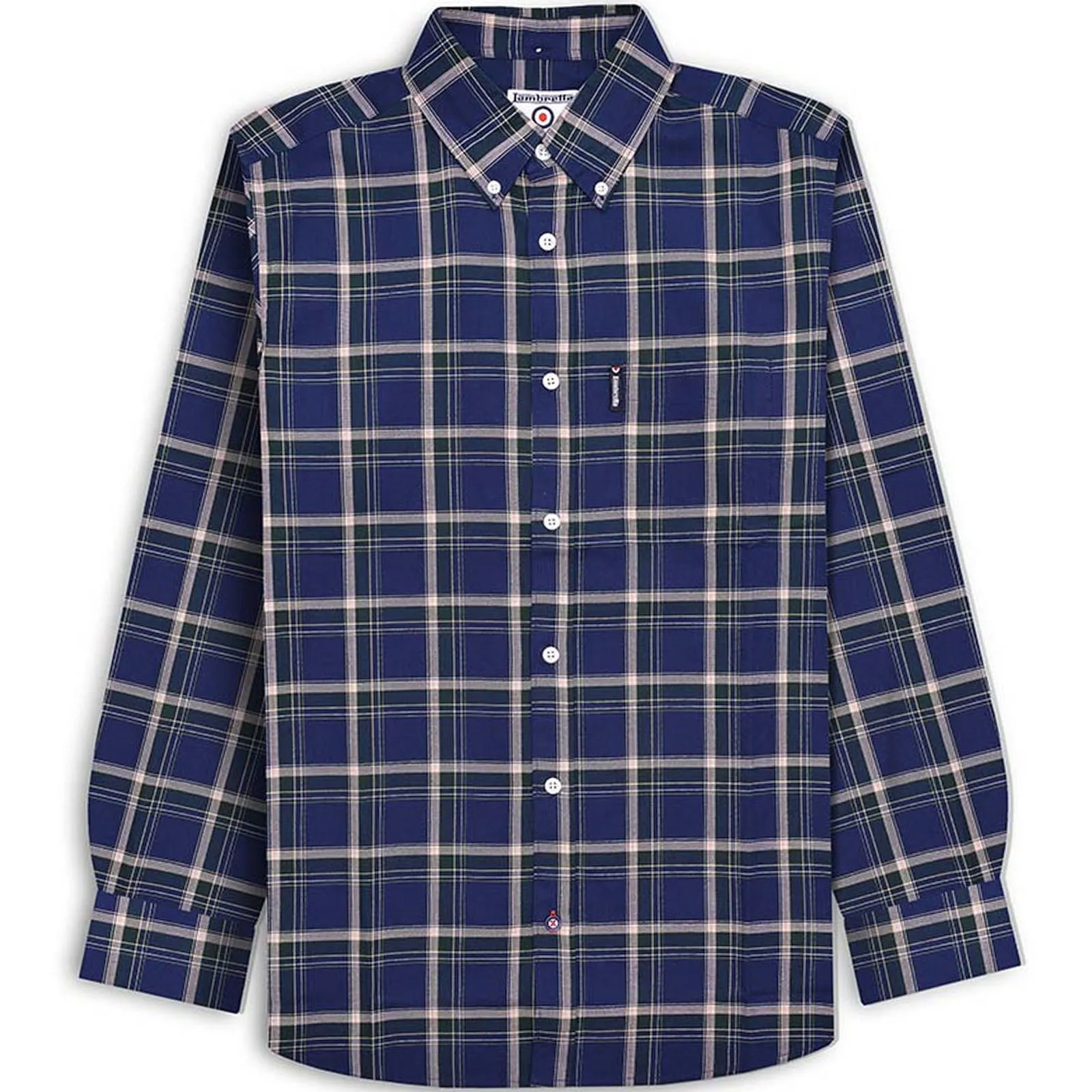 Lambretta Mens Long Sleeve Checked Checkered Smart Shirt - Navy/Green
