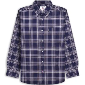 Lambretta Mens Long Sleeve Checked Checkered Smart Shirt - Navy/Grey