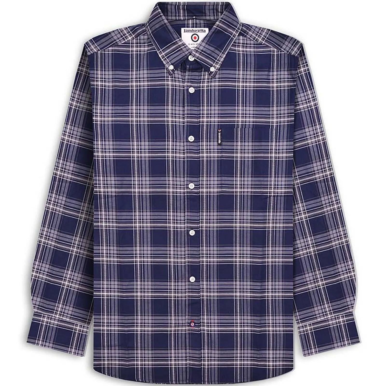 Lambretta Mens Long Sleeve Checked Checkered Smart Shirt - Navy/Grey