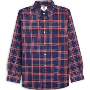 Lambretta Mens Long Sleeve Checked Checkered Smart Shirt - Navy/Red